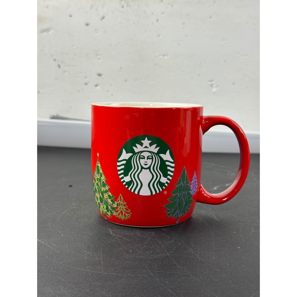 Starbucks 2020 Christmas Holiday Red Coffee Mug Evergreen Trees 18oz Ceramic